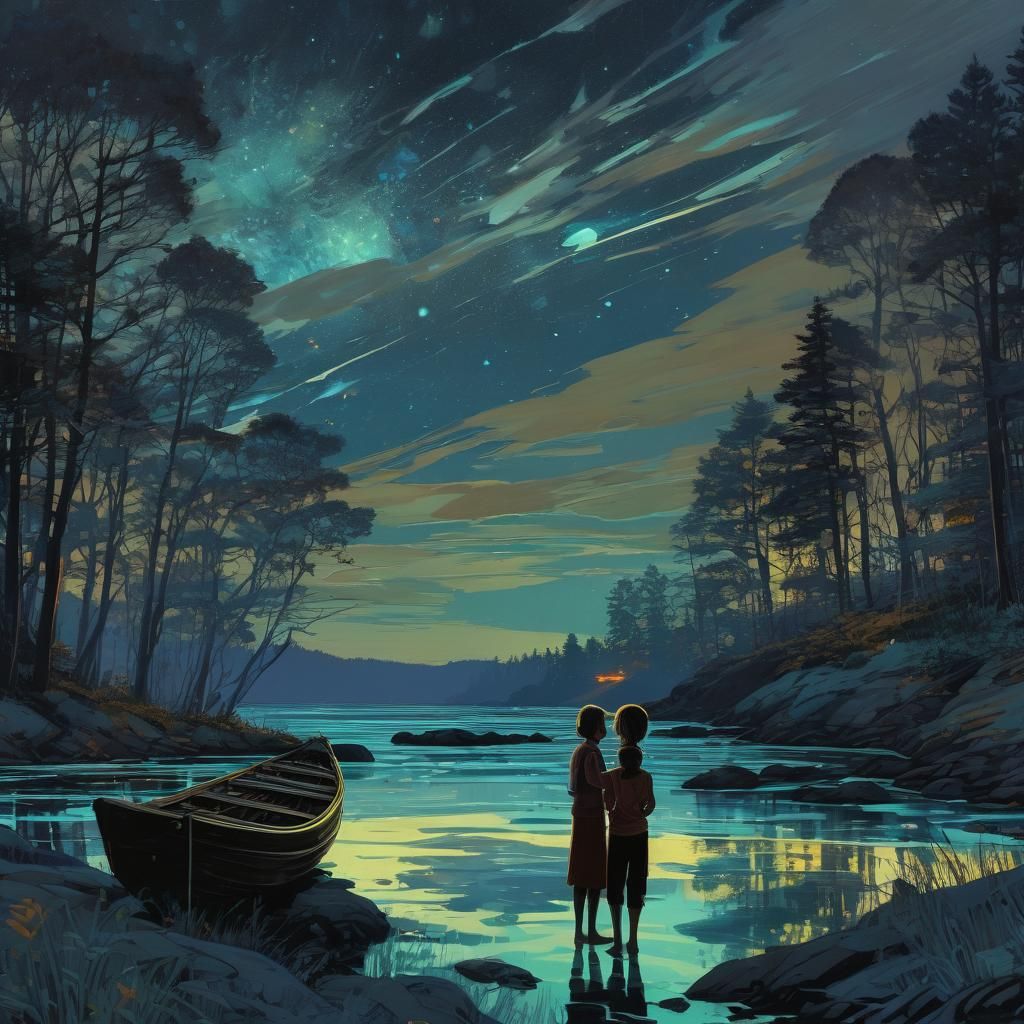 Bioluminescent Night Scene: Digital Art