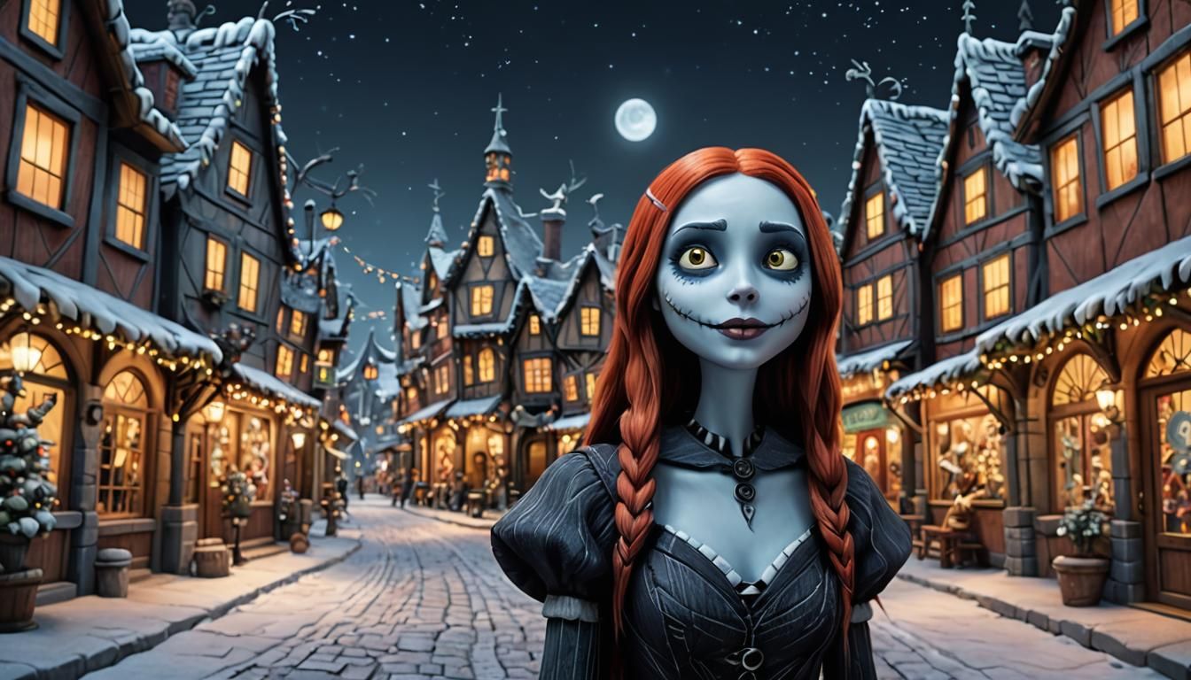 Hyperrealistic Sally in Christmas Town Portrait