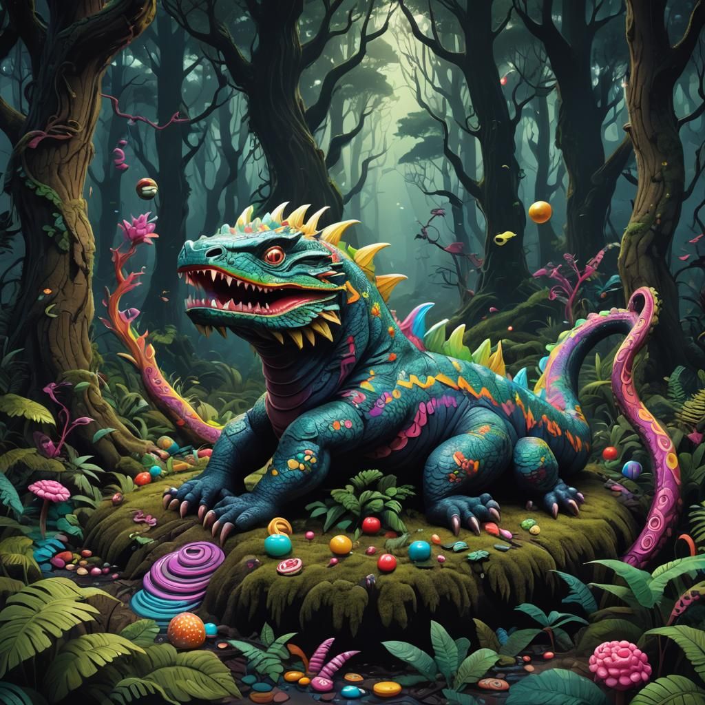 Taniwha in Dark Forest: Candy Art Style