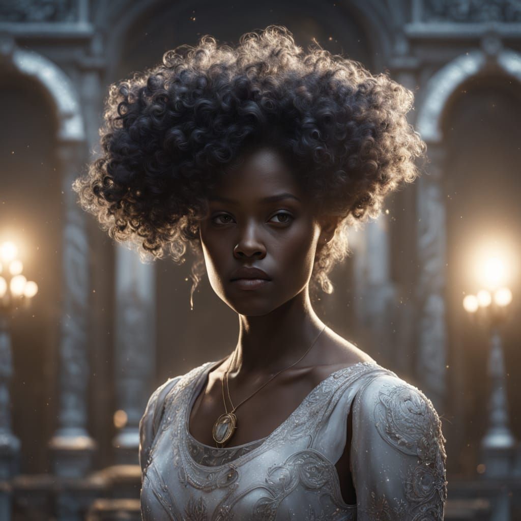 Black Woman in Shimmering Glass Dress by Moonlight