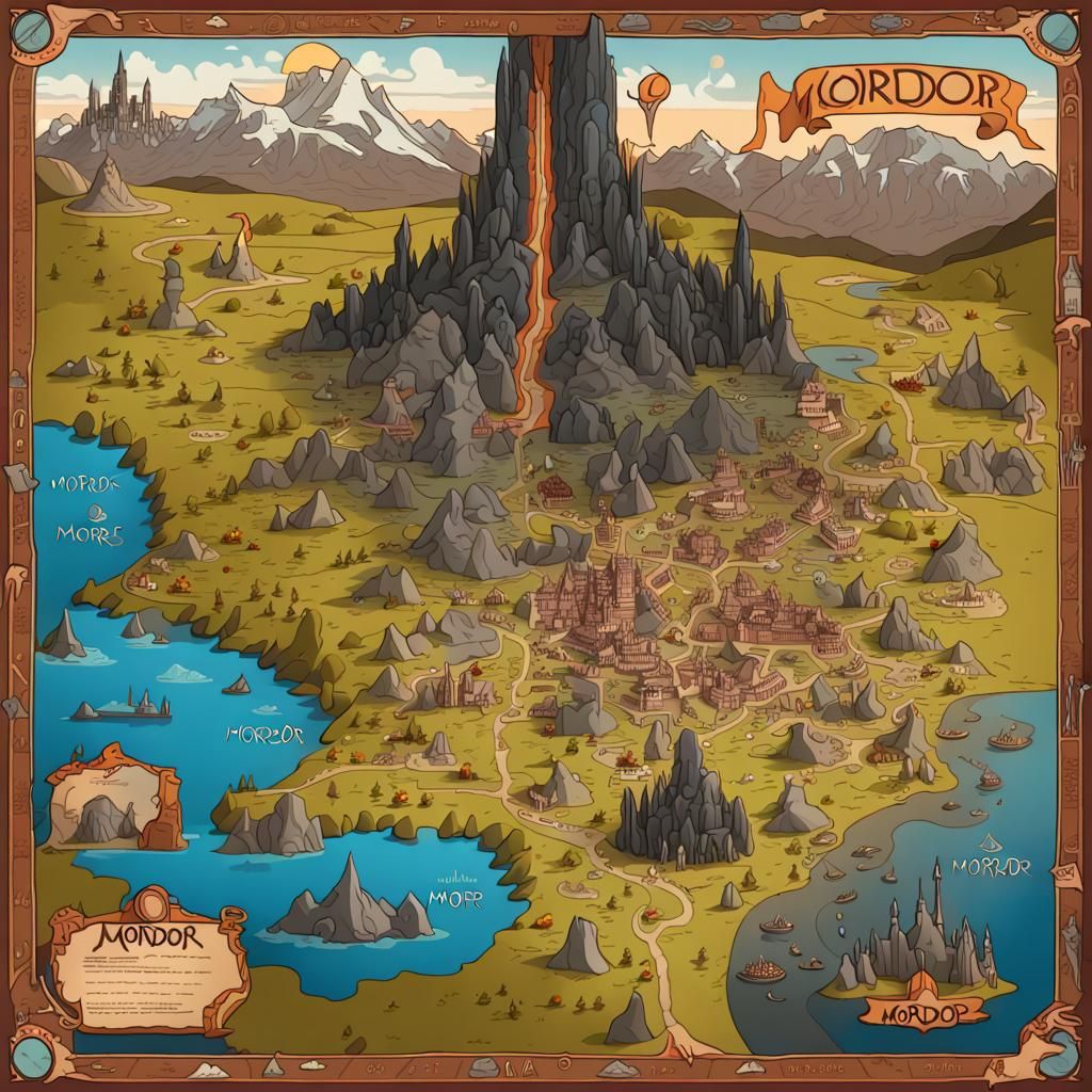 Pictorial Tourist Map of Mordor in Cartoony Style