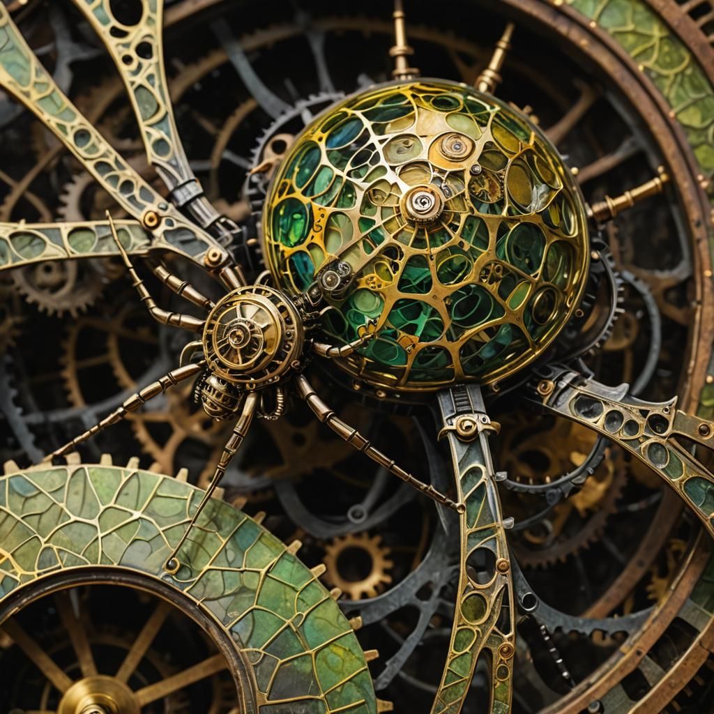 Steampunk Spider Amidst Clockwork Gears and Brass