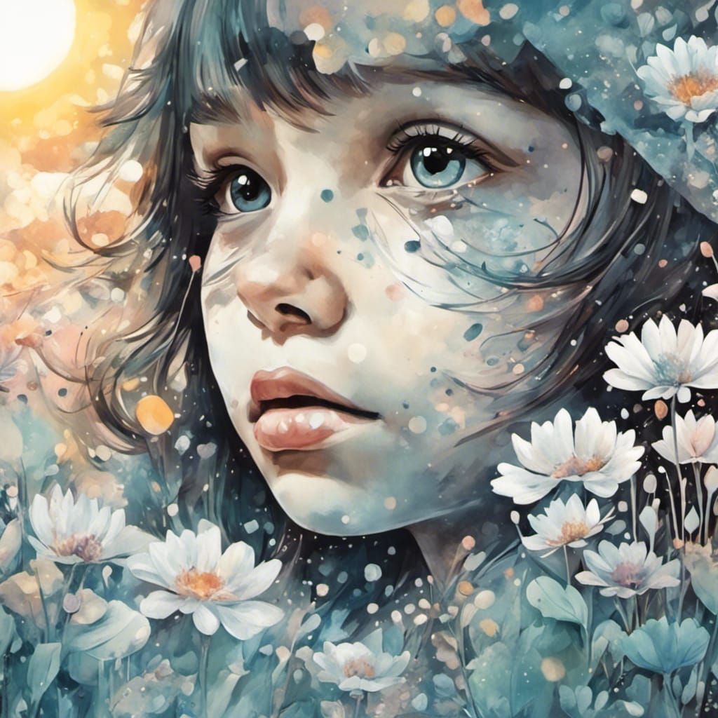 Surreal Toddler Portrait with Winter Flowers, as Storybook I...