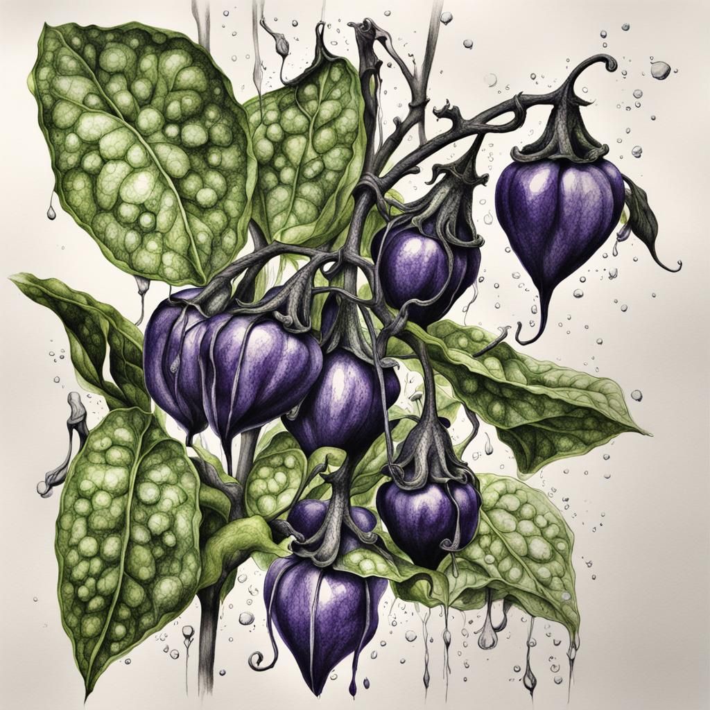 Ink Drawing of Deadly Nightshade Botanical Art