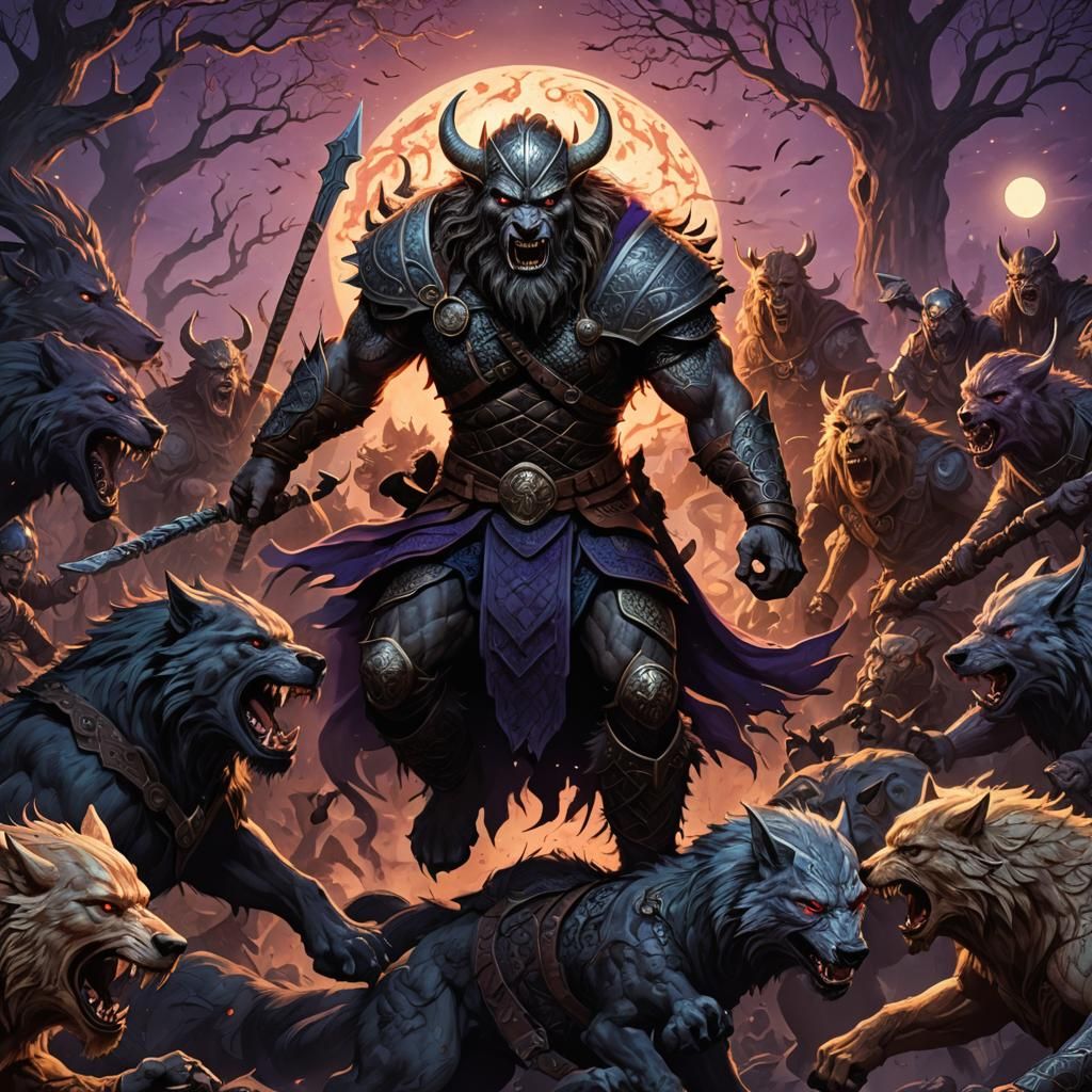 Viking Werewolf Leads Battle Charge Under Blood Moon