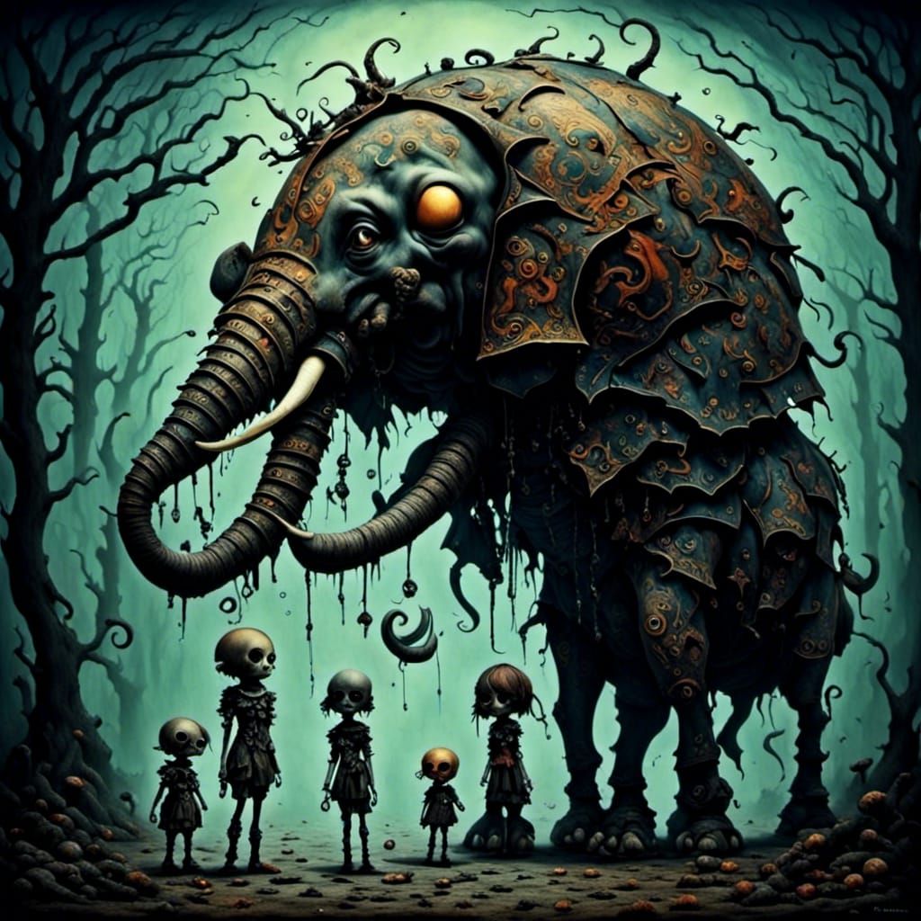 Decaying Zombie Elephant in Dark Fantasy Style