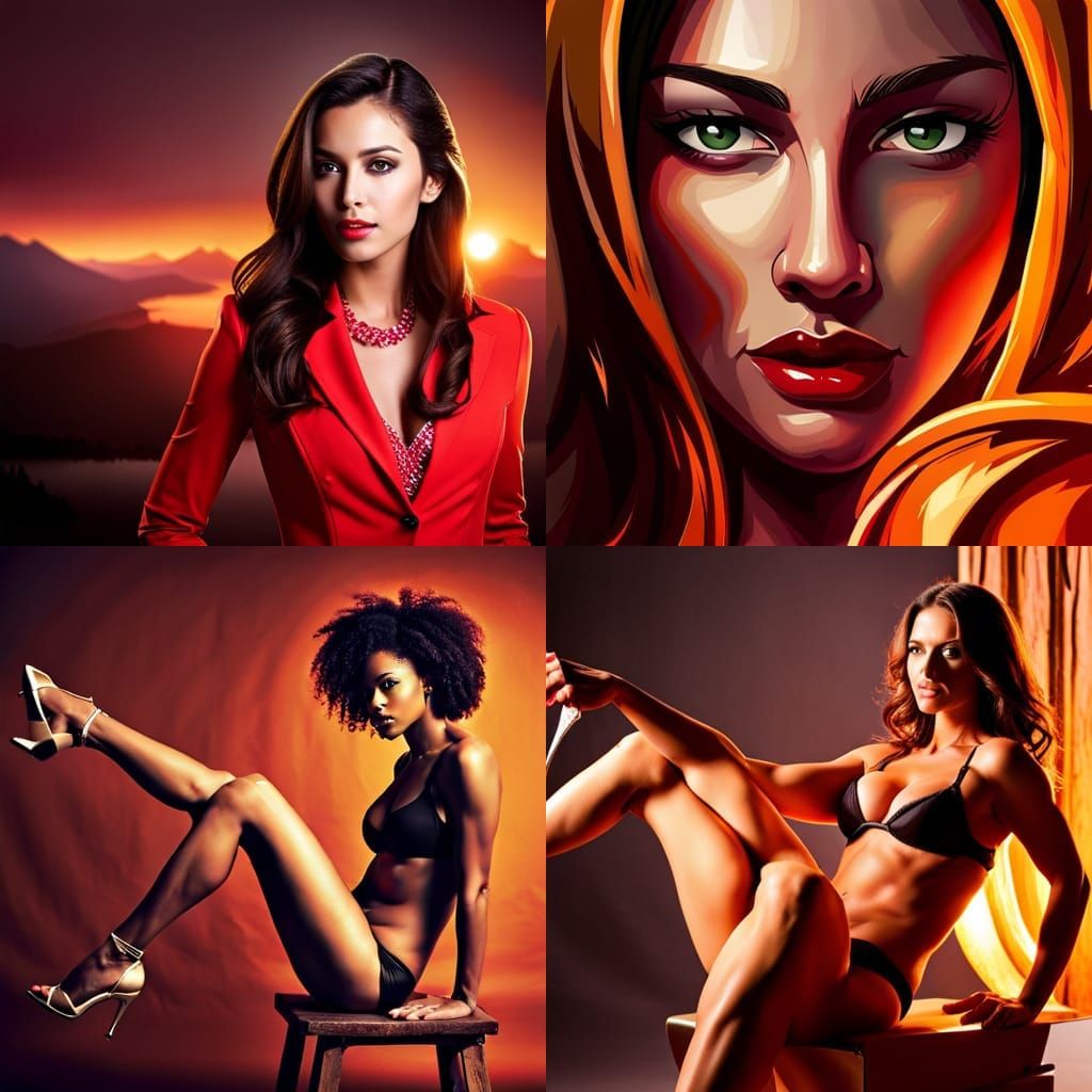 Scarlet Sunset: A Slender Woman's Silhouette