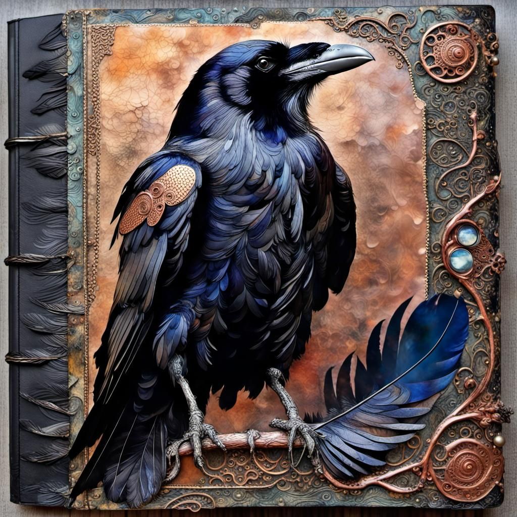 Iridescent Raven Art Journal Page in Mixed Media