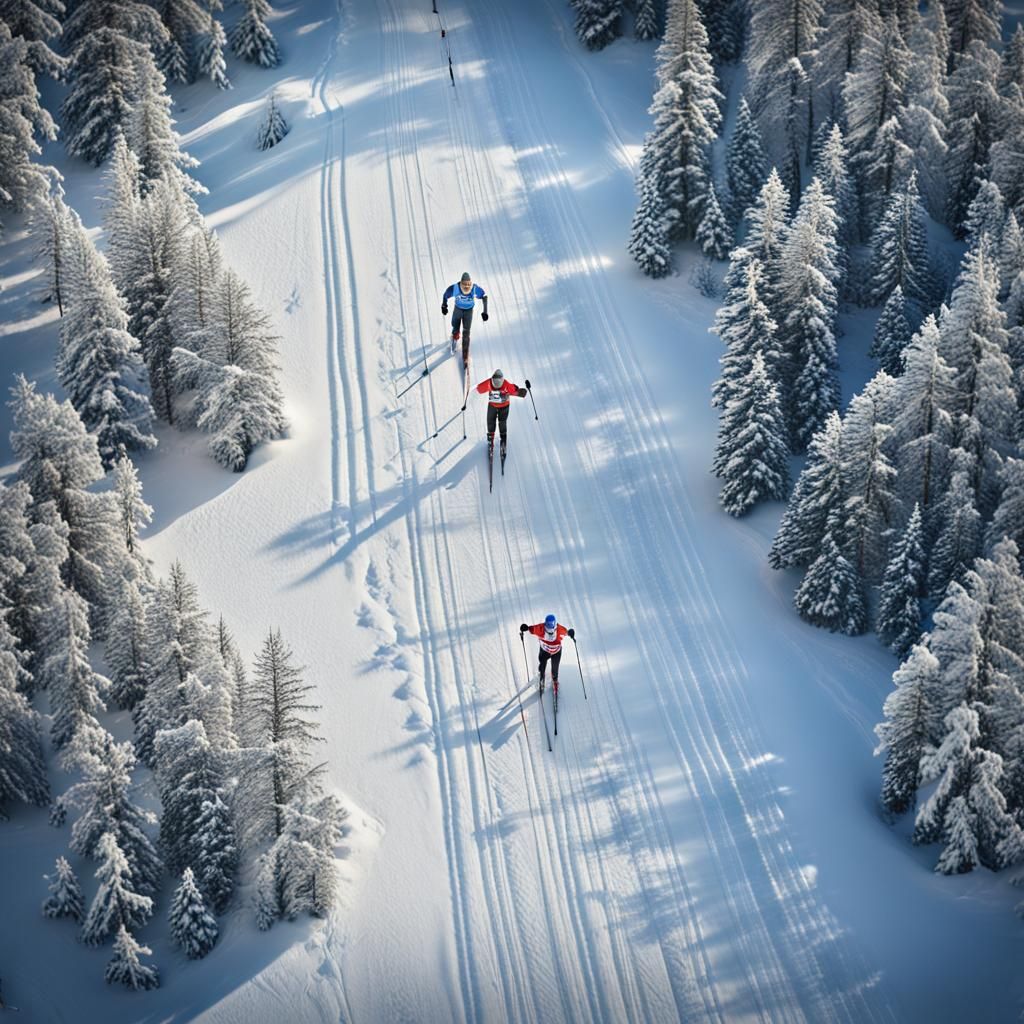 Bald Skier Leads Cross Country Race: Hyperrealistic HDR