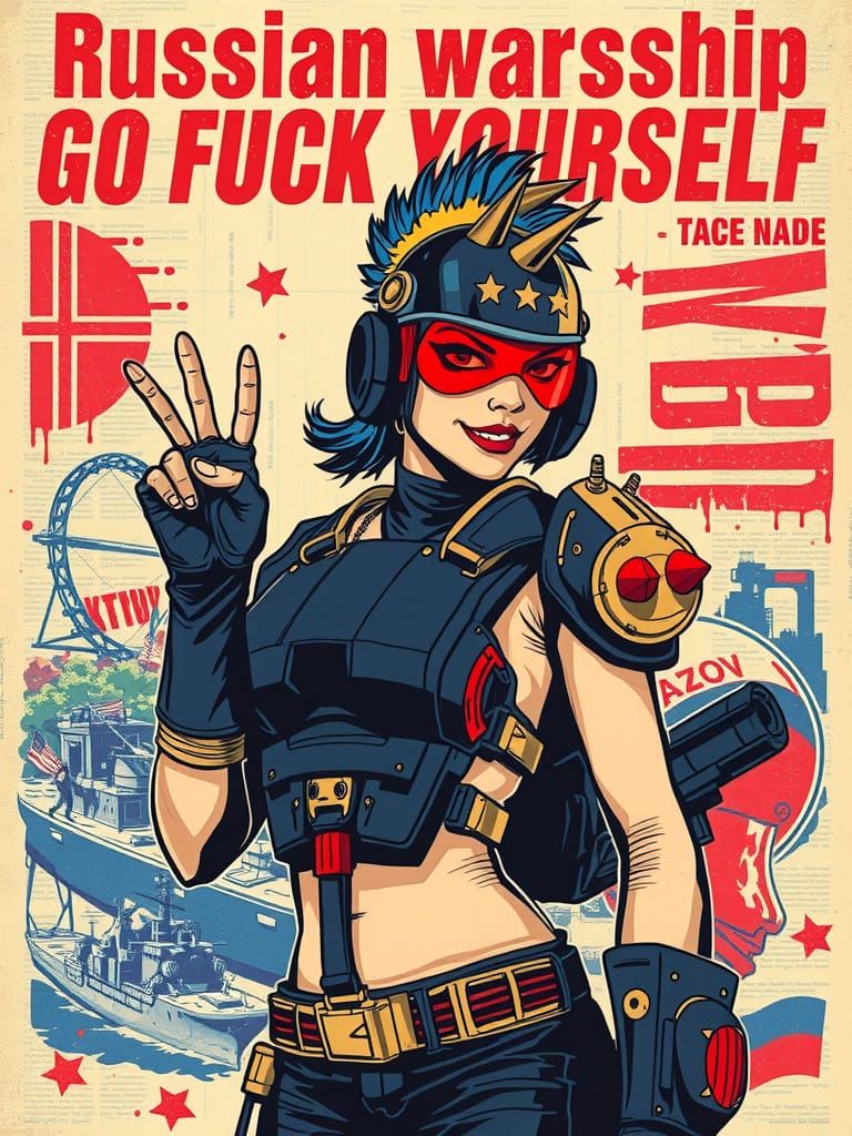 Rebellious Female Icon in Cyberpunk Style