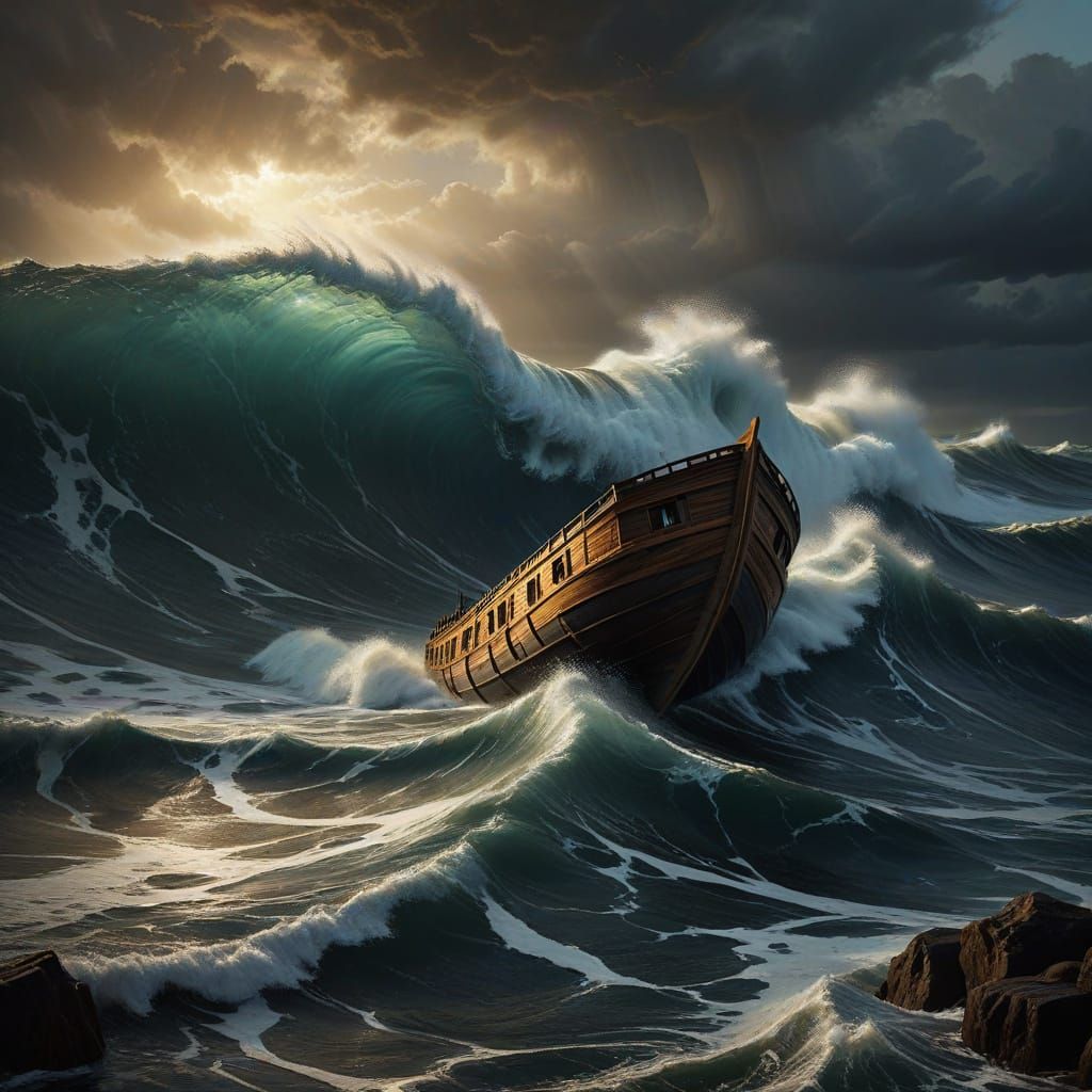 Noah's Ark Amidst a Stormy Sea
