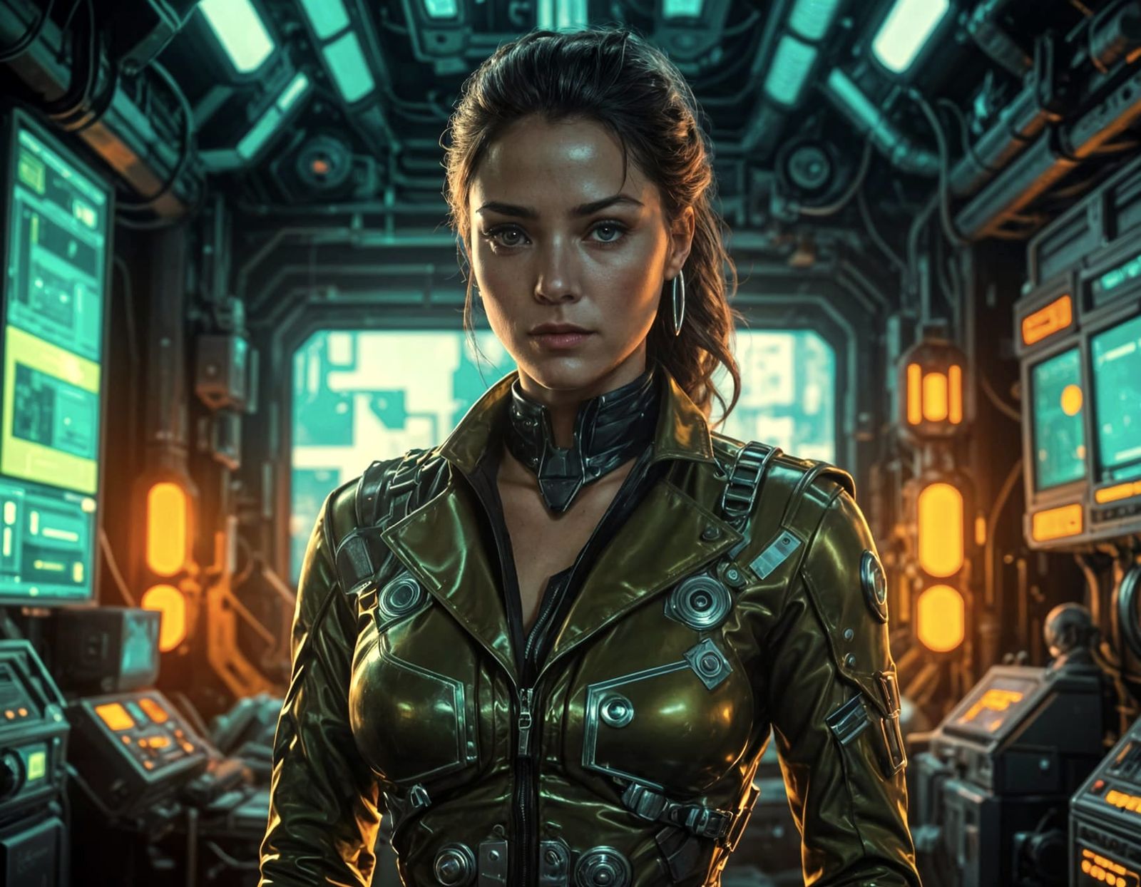 Gritty Futuristic Heroine in Neon-Lit Antarctic Lair