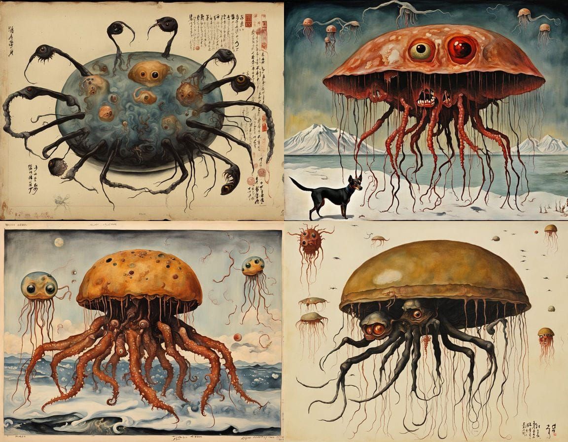 Cyberpunk Surrealism: Mutated Zygote in a 1940s Winter Storm