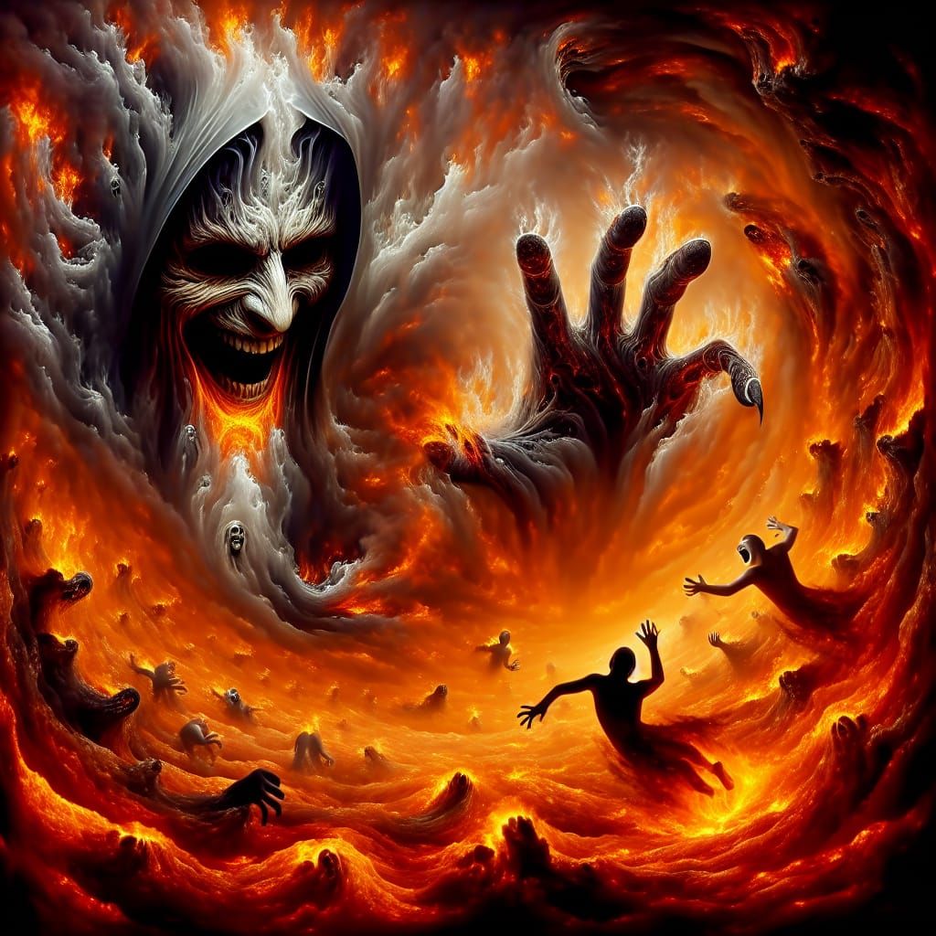 Menacing Figure Overlooking Tumultuous Inferno