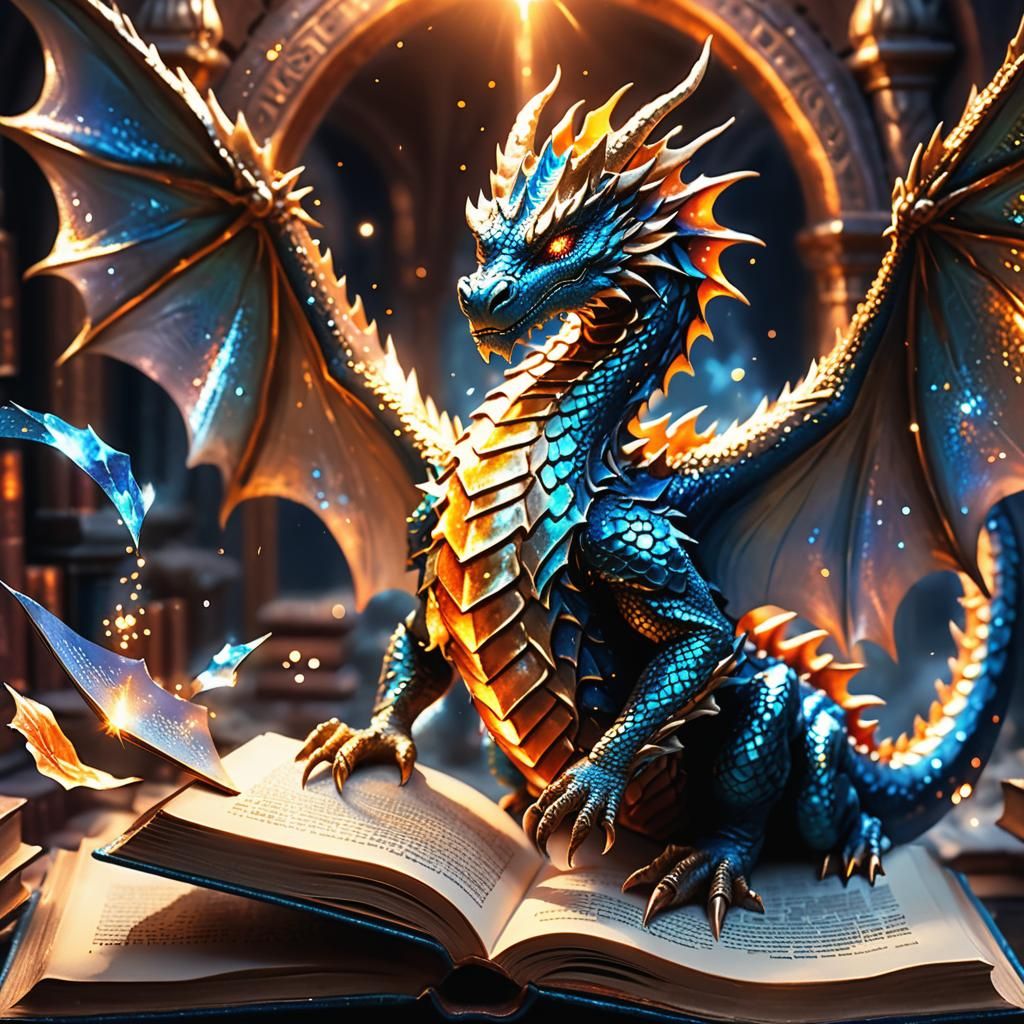 Glittery Dragon Emerges from Shining Book