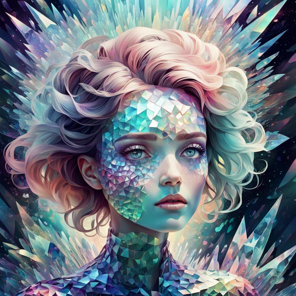 Surreal Portrait: Beautiful Being in Crystalline Mosaic