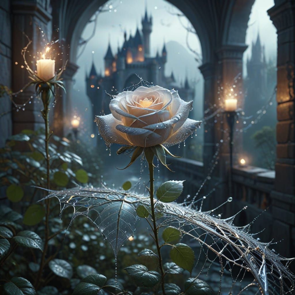 Ethereal Rose of Spider Silk in Misty Moonlight