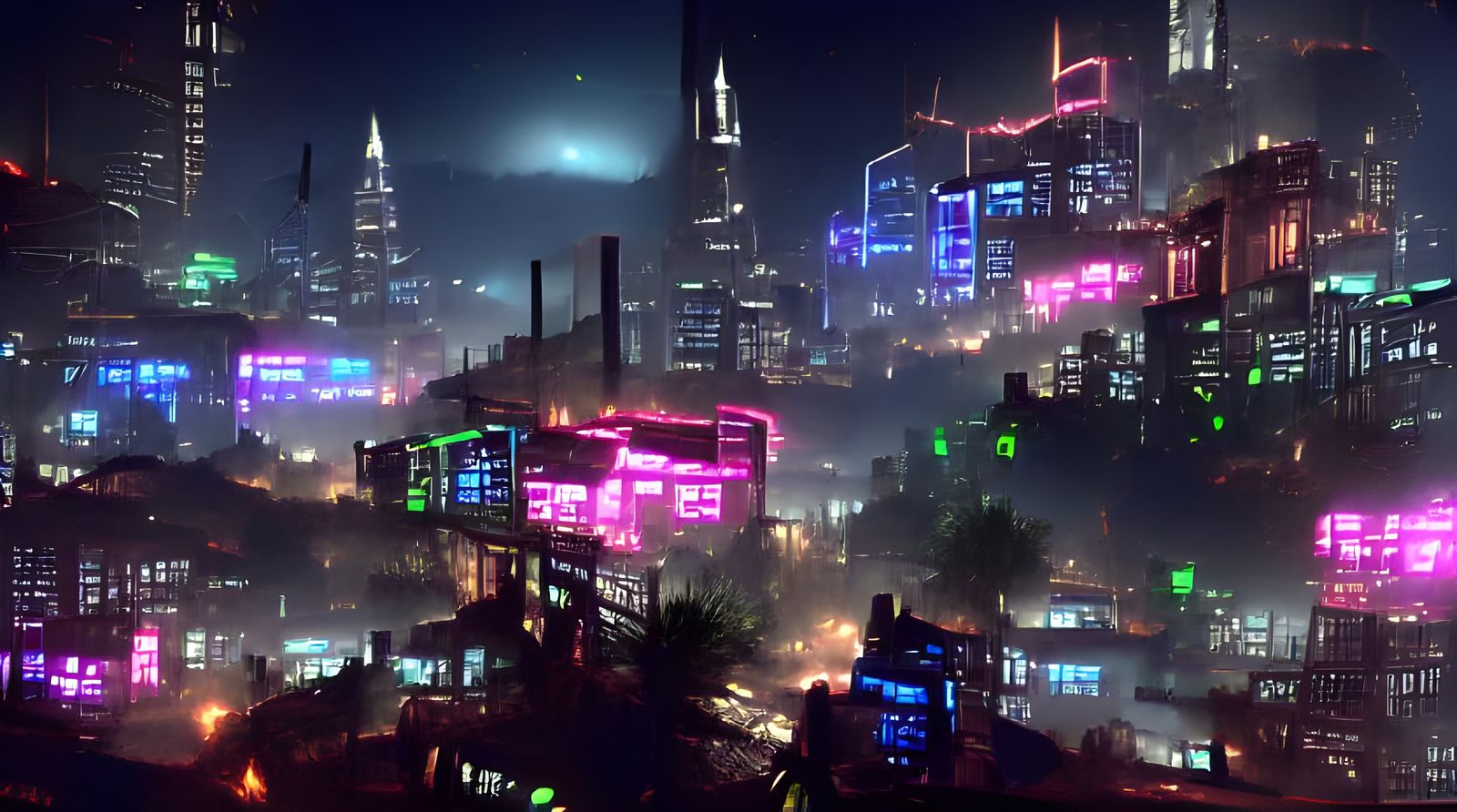 Vibrant Cyberpunk Cityscape at Night