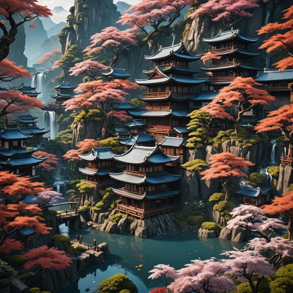 Fantastical Detailed Matte Painting of Japan