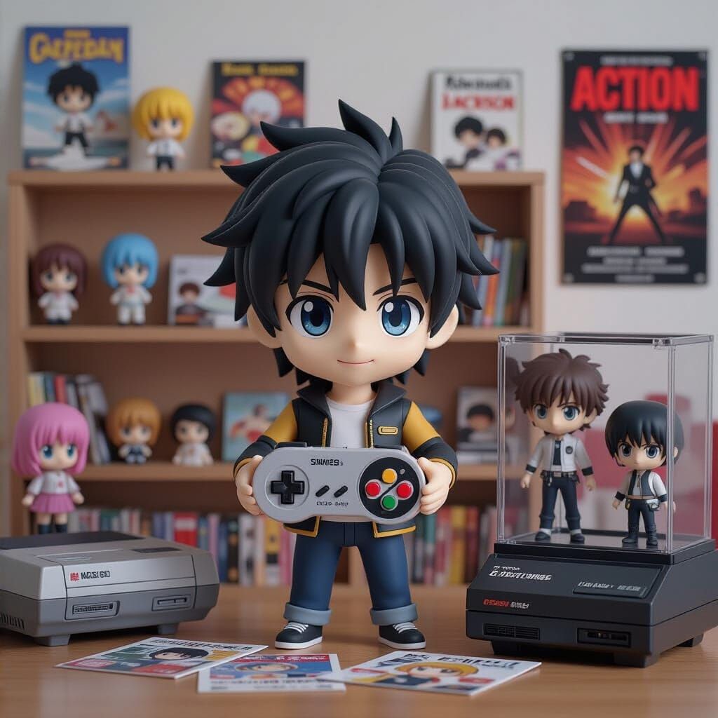 Anime Otaku Man Playing SNES in 80s Fandom Room