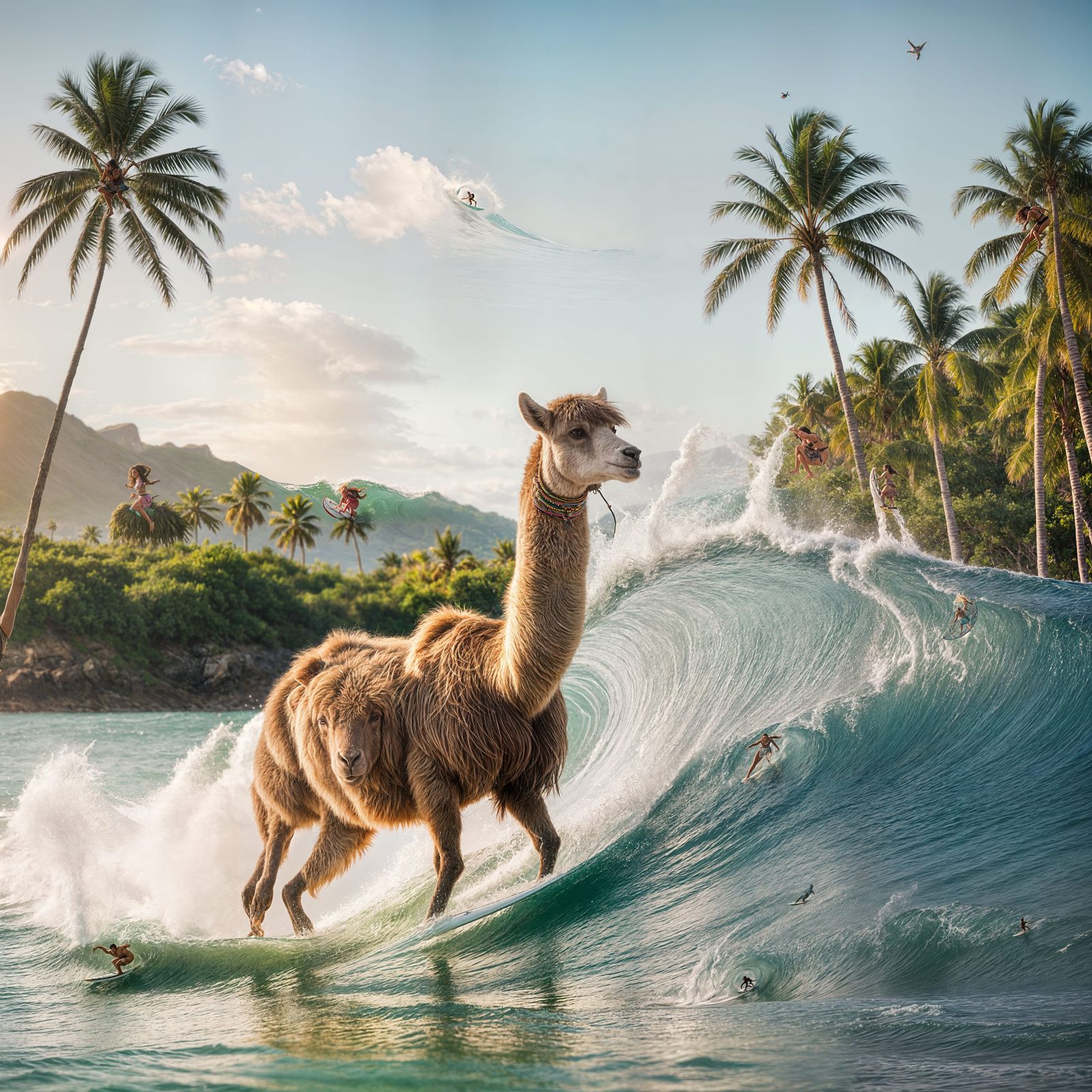 Lama Surfing in a Moana-Inspired Landscape