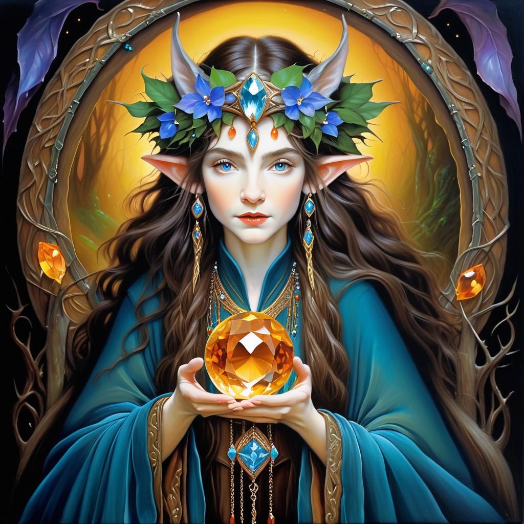 Bejeweled Hobbit Oil Painting in Deep Saturation