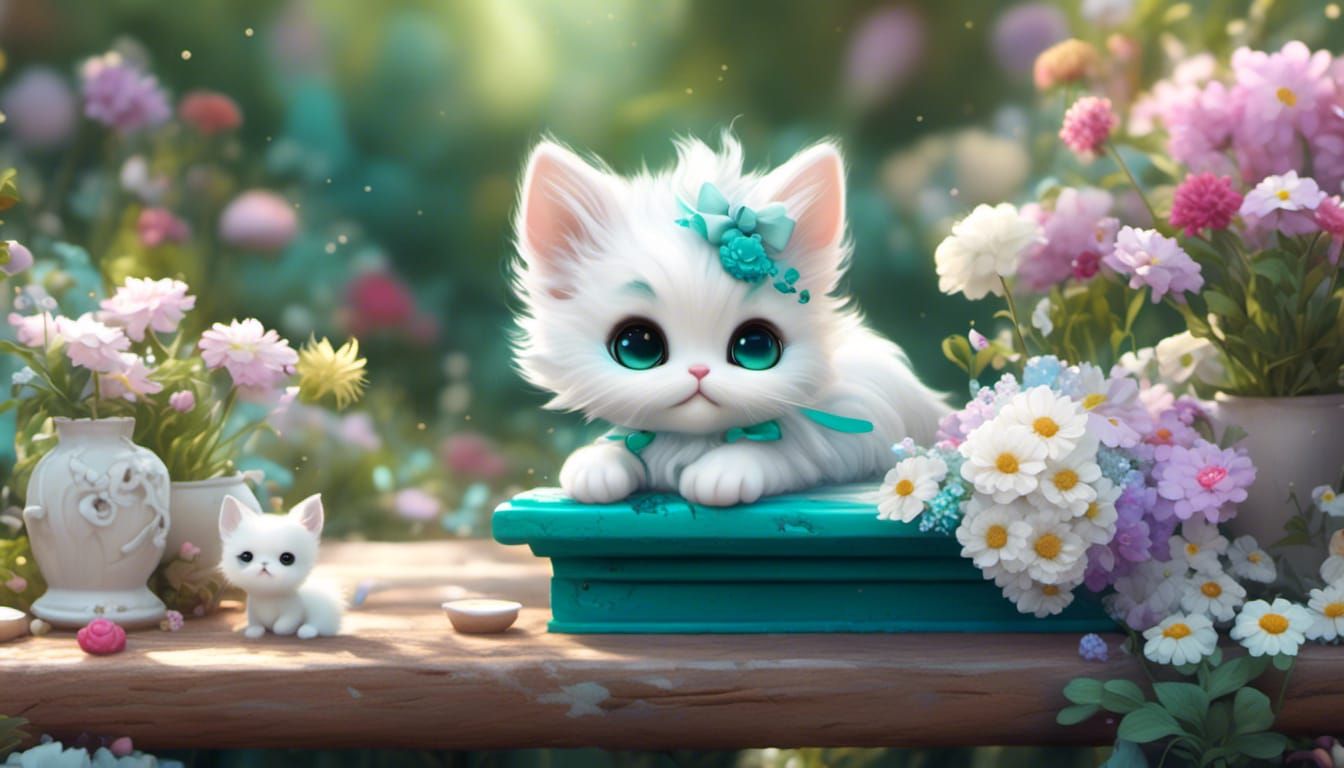 <lora:NC Hyperreal:1.0> soft adorable teal chibi kitten whit...