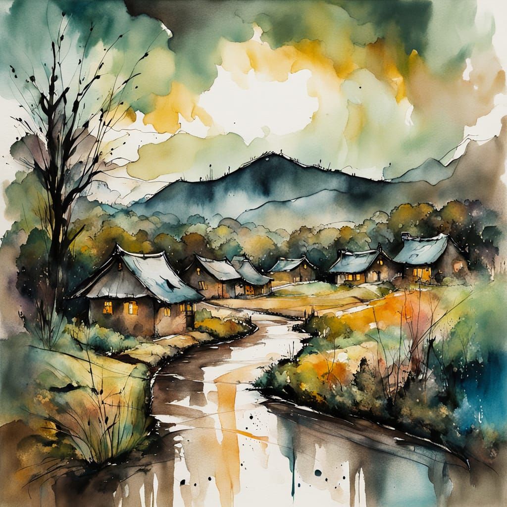 Impressionist Ink Painting Captures the Essence of a Mountai...