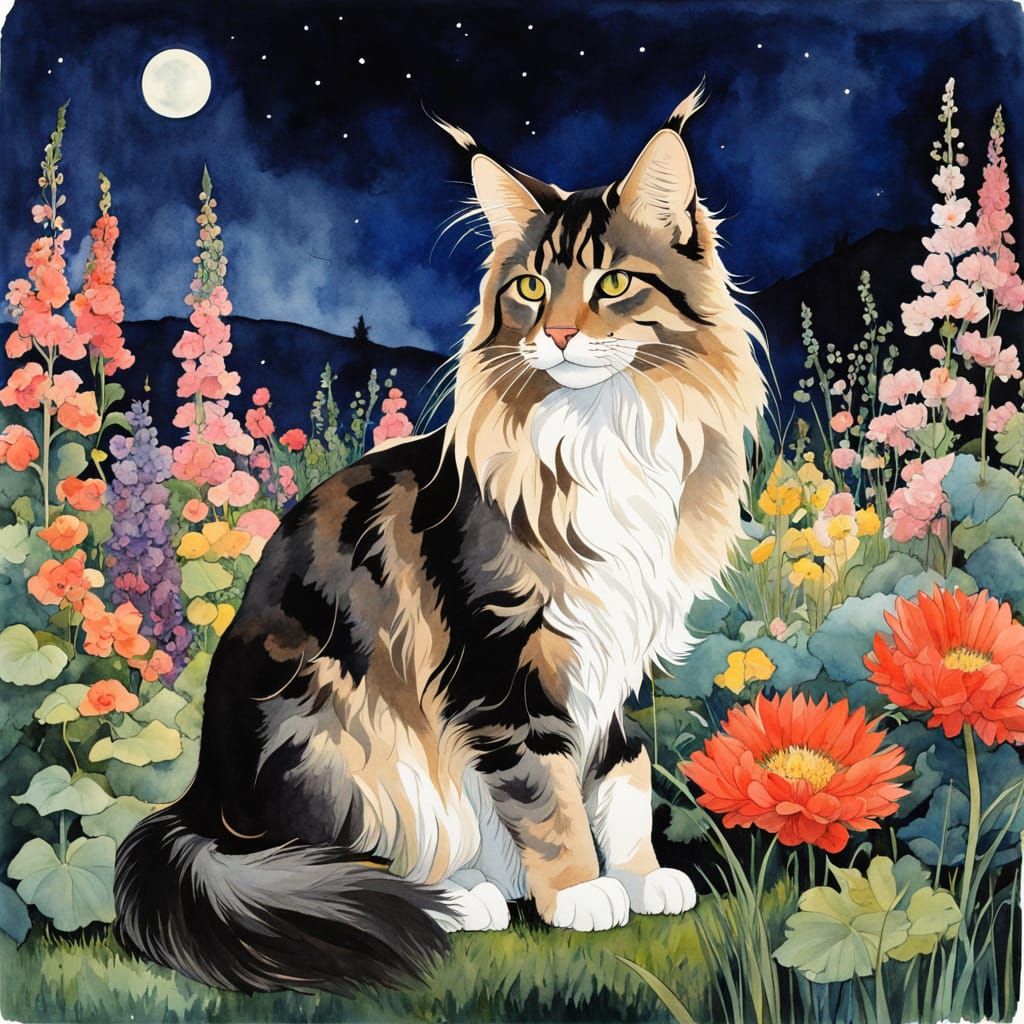 Midnight Bloom in Watercolor Style