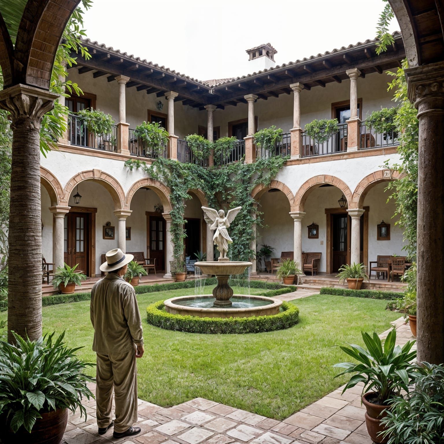 Country House Patio With Angel Fountain