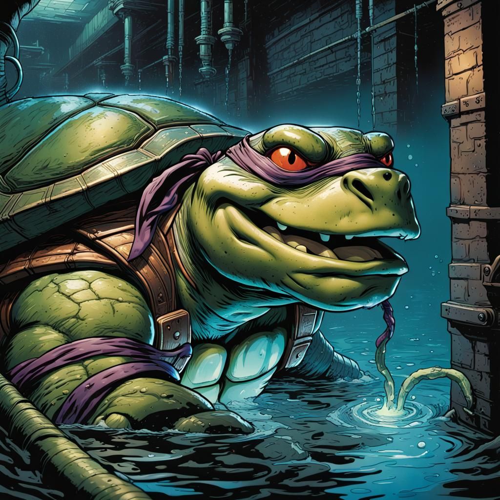 Teenage Mutant Ninja Turtle in Sewers: Comic Book Art
