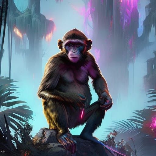 Magic Monkey in Forest: Hyperrealistic Digital Art