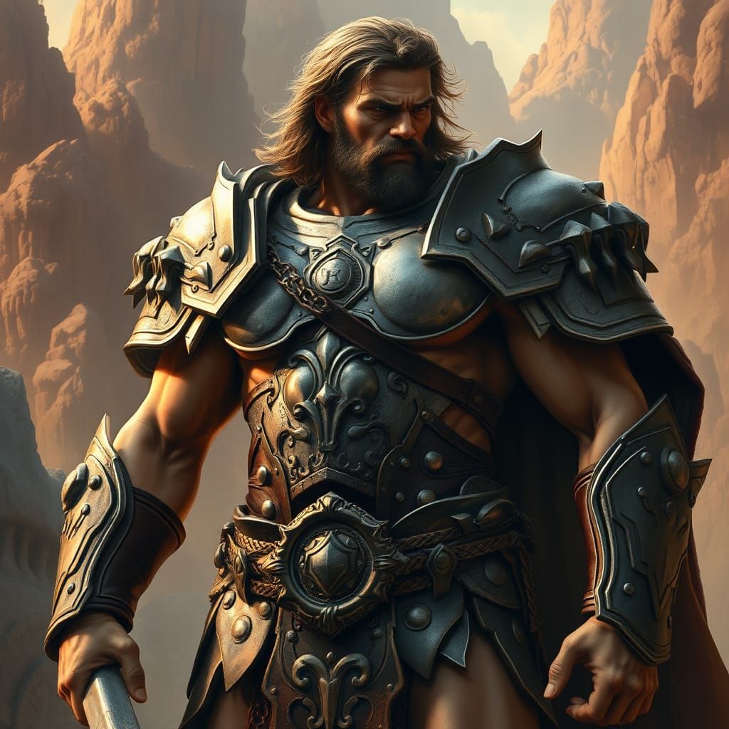 Heroic Armored Warrior in Mystical World