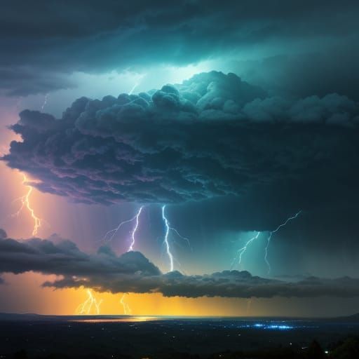 Apocalyptic Thunderstorm Over Mountains and Oceans