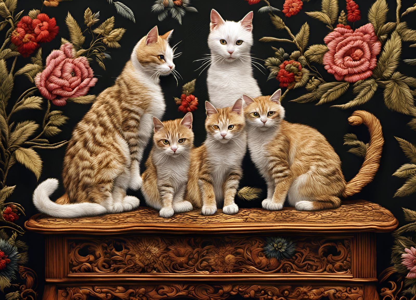 Cats on Antique Furniture in Dreamlike Style