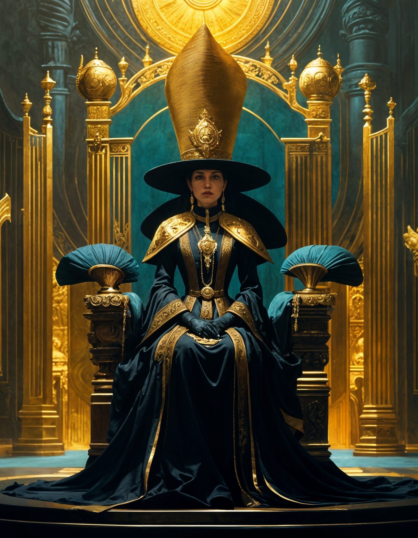 Ornate Dark Fantasy: Imperious Woman on Throne