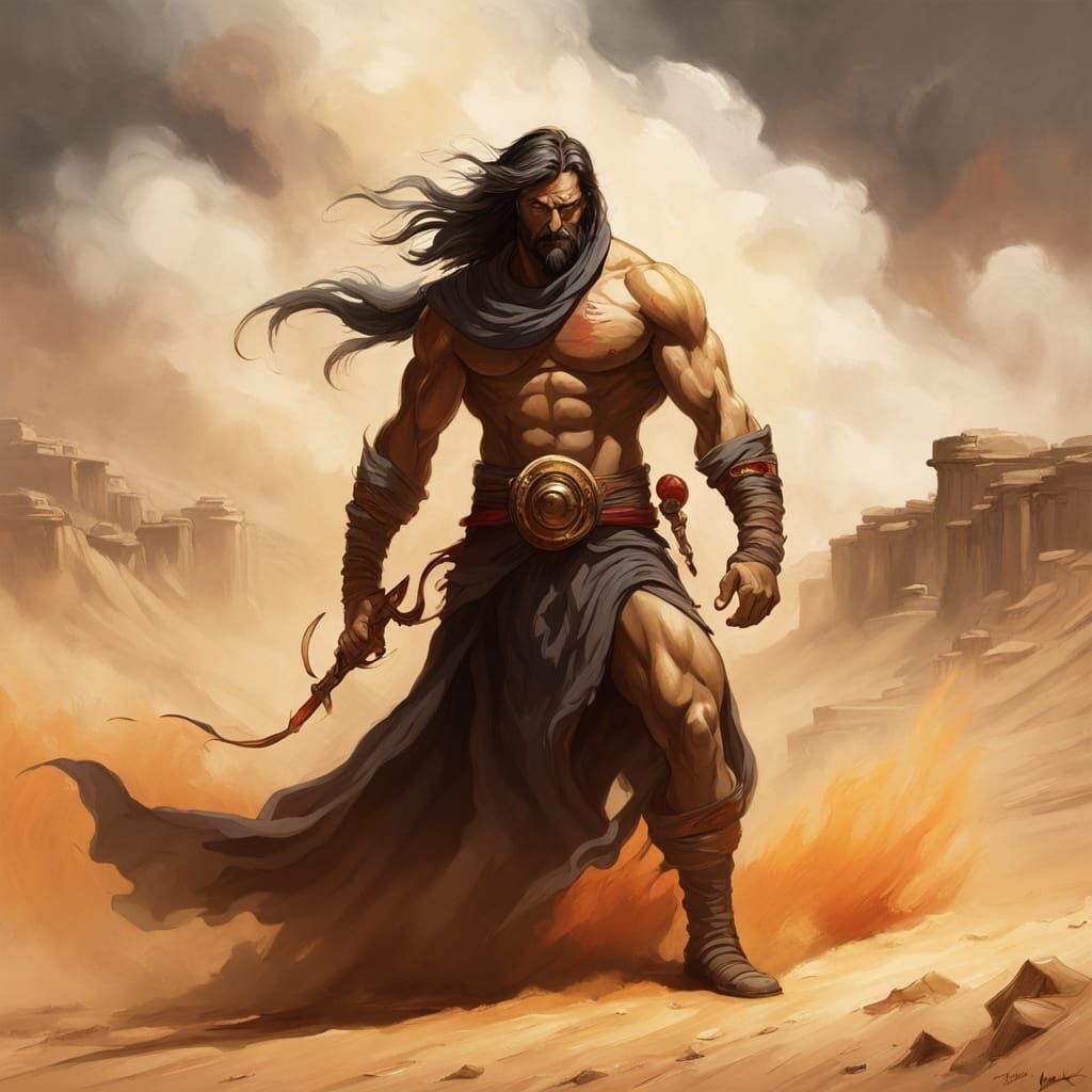 Desert God Unleashes Fury in a Swirling Sandstorm Scene