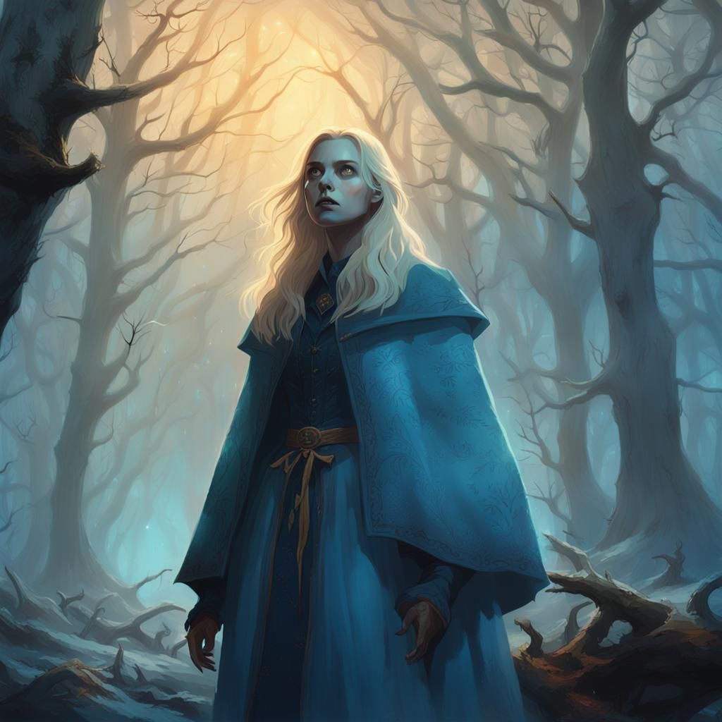 Blonde Vampire in Mystical Forest, Fantasy Art