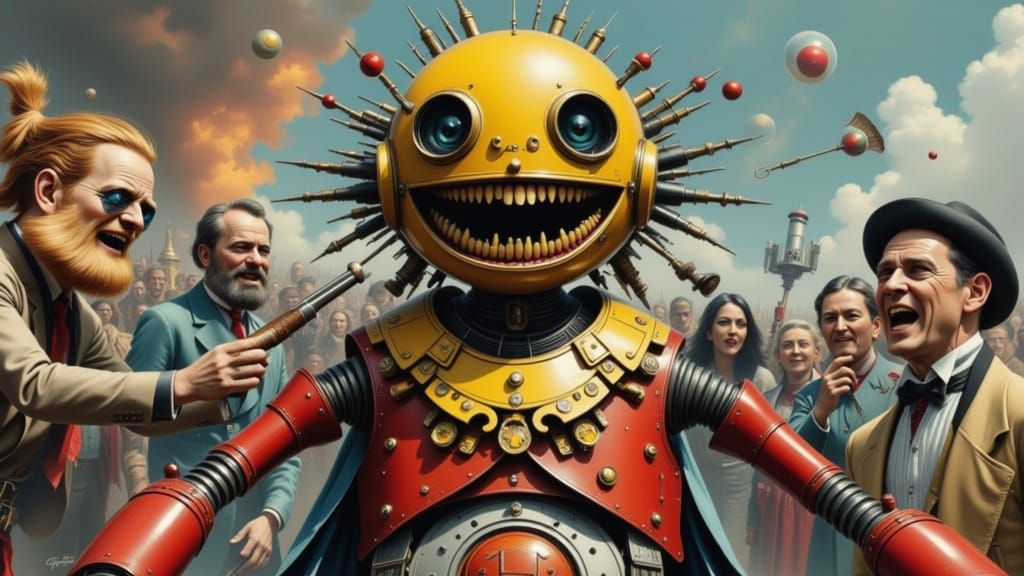 Robot Versus Mad Scientists in Detailed Matte Painting