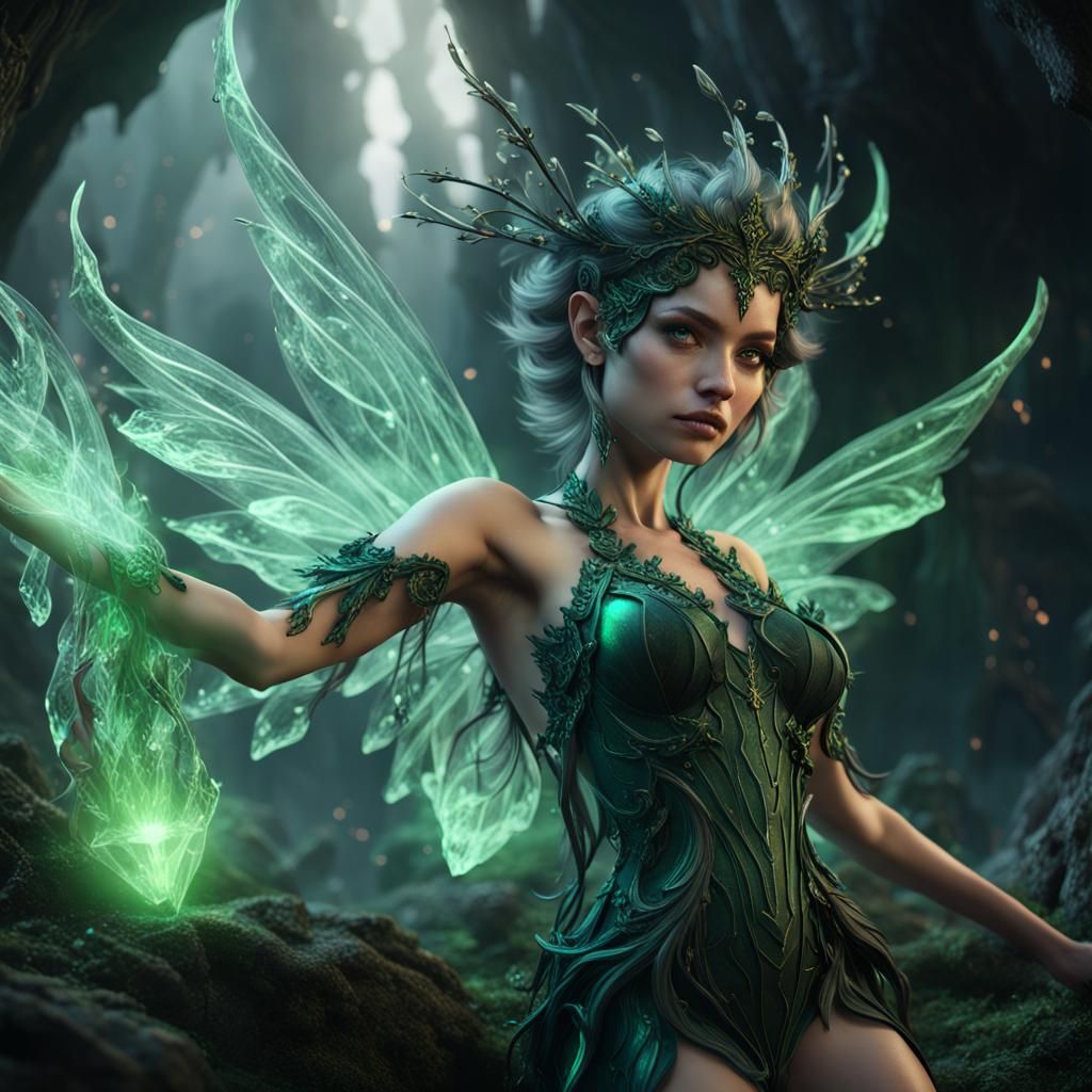 Crystal Fairy with Black and Green Flames