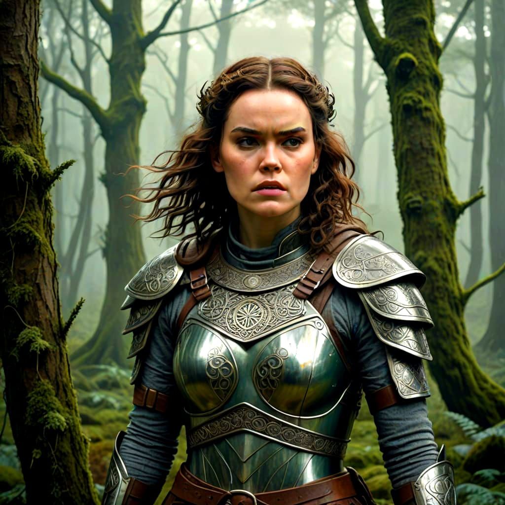 Mystical Celtic Warrior Queen in Futuristic Realism