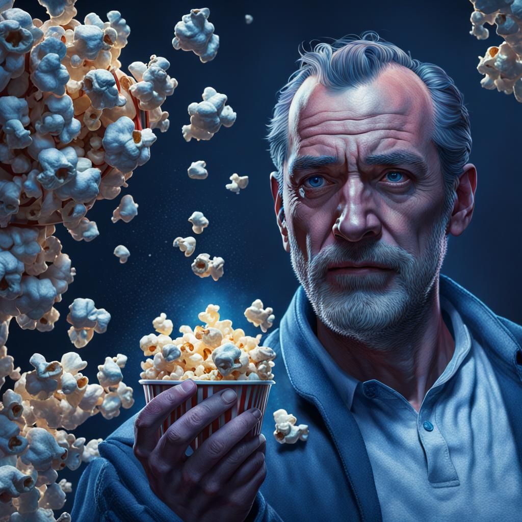 Humorous Portrait of Sibling Popcorn Scuffle