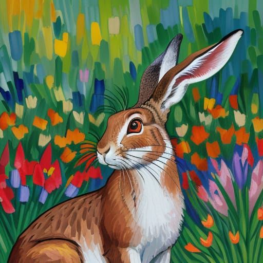 Fauvist Hare in a Sunlit Garden