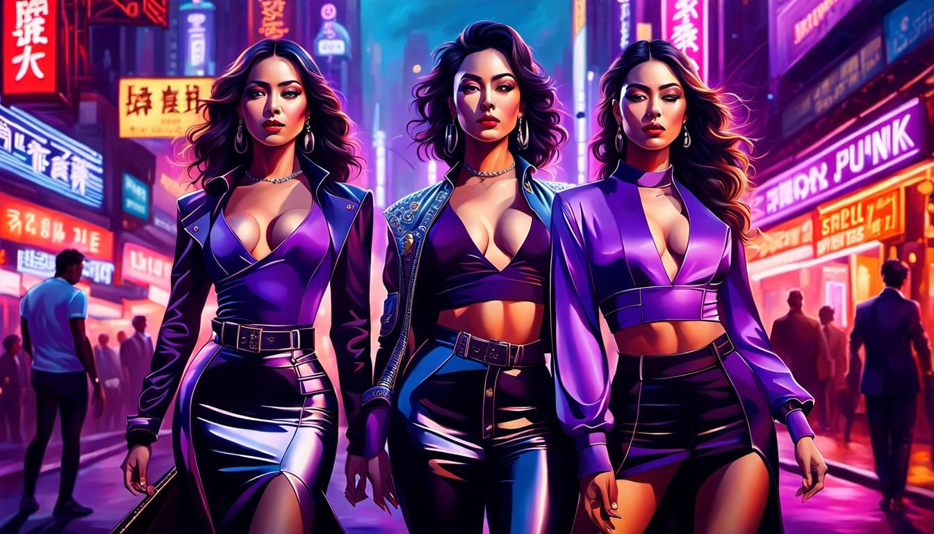 Chinapunk Women in Neon City Portrait