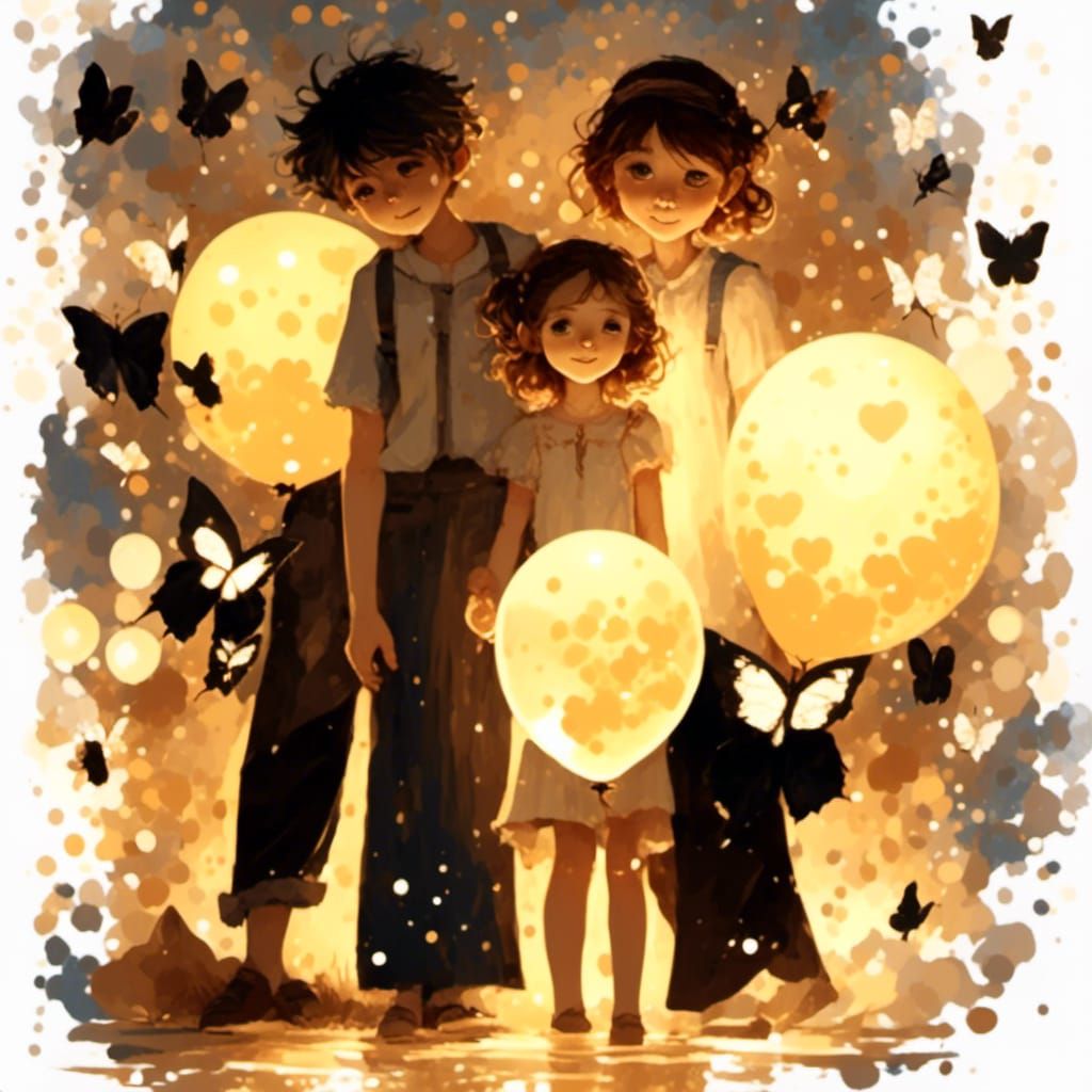 Enchanted Elven Family in Summer Night Fantasy