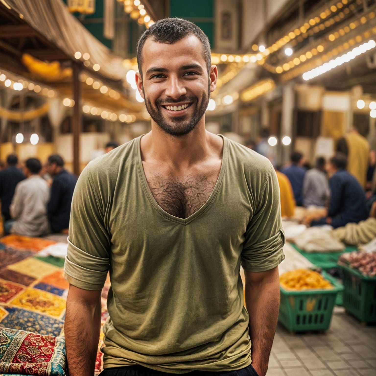 Smiling Middle Eastern Man in Market