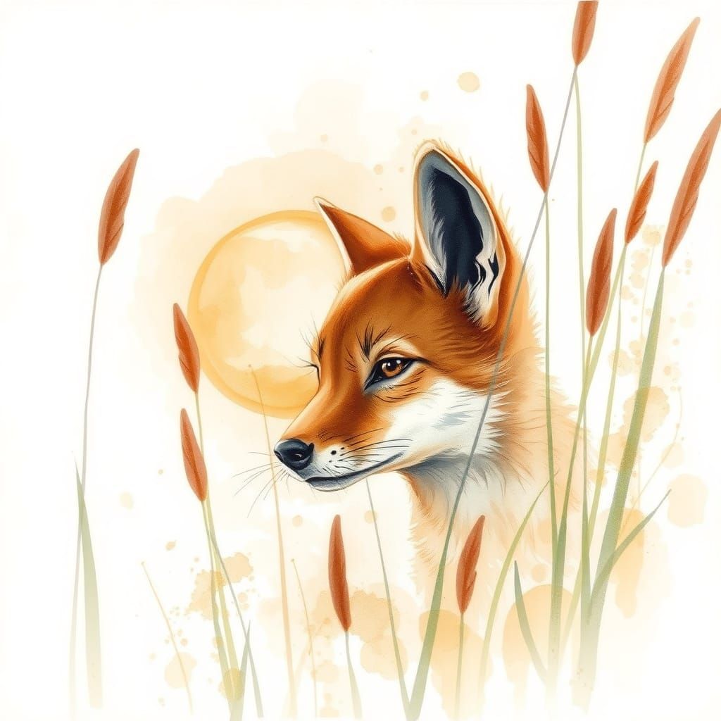 Animal Peeking Through Grass at Sunset