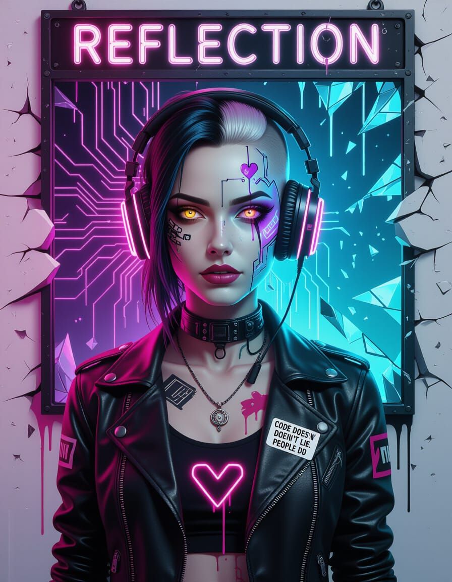 Digital Punk Goddess in Fractured Reality, Neon Noir