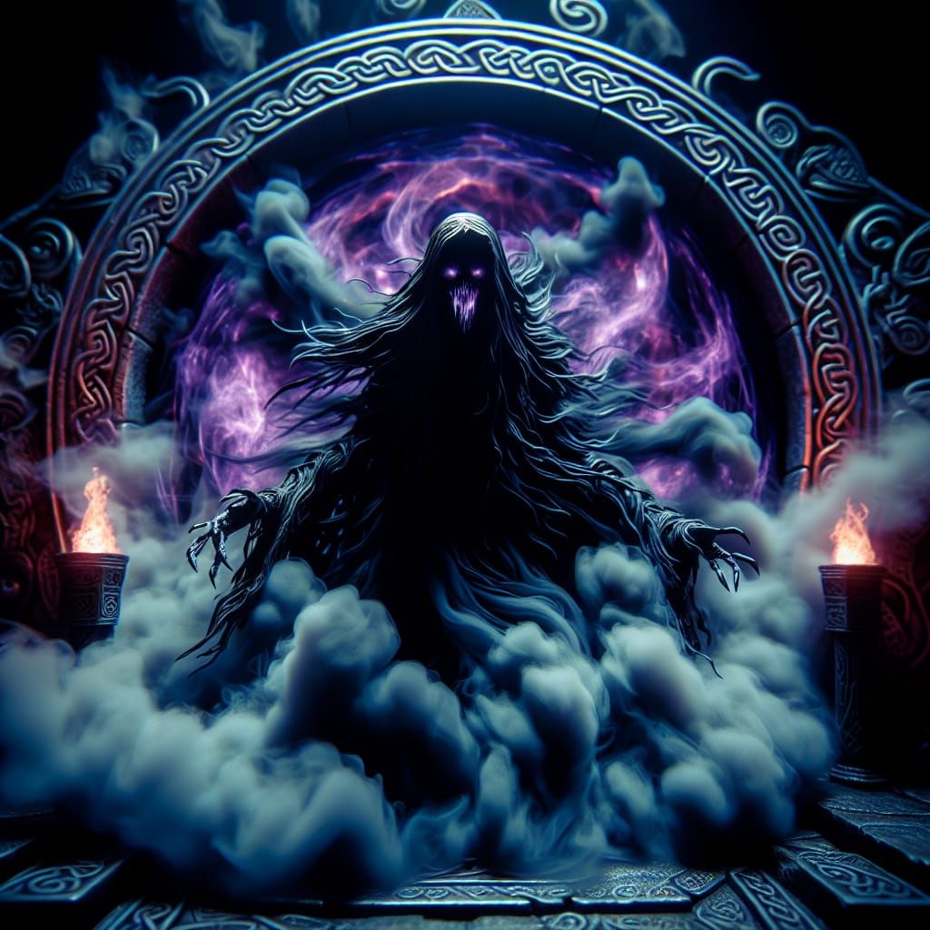 Dark Fantasy Banshee in Traditional Anime Style