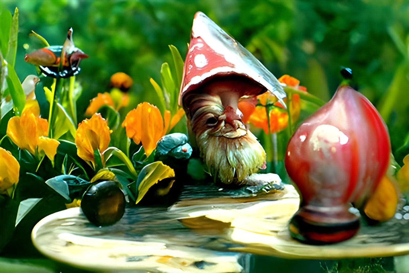 Gnome's Enchanted Garden: A Photorealistic Oil Painting